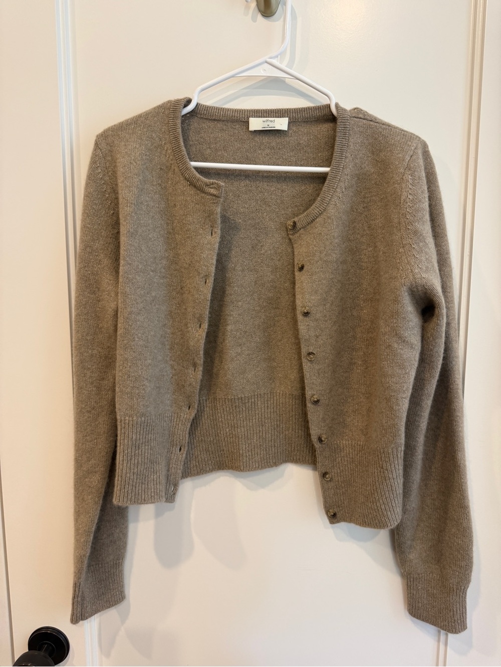 Wilfred (Aritzia) Wool-Cashmere Crewneck Cardigan - Taupe